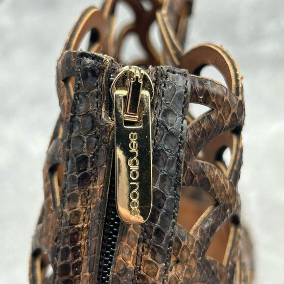 Sergio Rossi Womens Brown Animal Print Mermaid Pumps Size 38 Leather Peep Toe - Picture 11 of 13